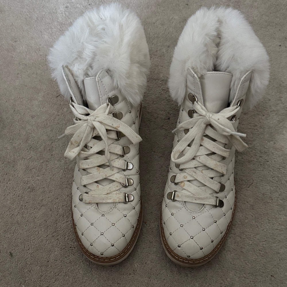 INC International Concepts White Fur-Trimmed Boots